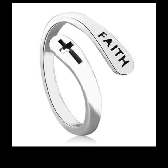 Sterling Silver Adjustable ring Faith + Cross ring, adjustable band stamped S925 - Picture 4 of 5